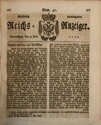 Kaiserlich privilegirter Reichs-Anzeiger (Allgemeiner Anzeiger der Deutschen) Donnerstag 18. Februar 1796