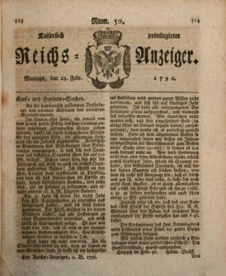 Kaiserlich privilegirter Reichs-Anzeiger (Allgemeiner Anzeiger der Deutschen) Montag 29. Februar 1796