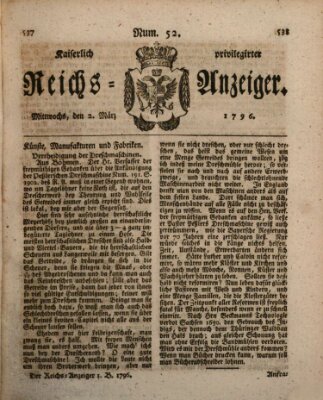 Kaiserlich privilegirter Reichs-Anzeiger (Allgemeiner Anzeiger der Deutschen) Mittwoch 2. März 1796