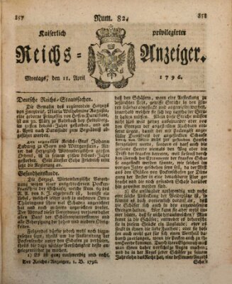 Kaiserlich privilegirter Reichs-Anzeiger (Allgemeiner Anzeiger der Deutschen) Montag 11. April 1796