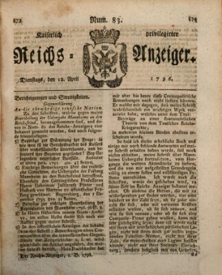 Kaiserlich privilegirter Reichs-Anzeiger (Allgemeiner Anzeiger der Deutschen) Dienstag 12. April 1796