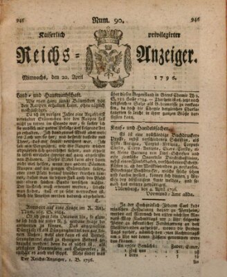 Kaiserlich privilegirter Reichs-Anzeiger (Allgemeiner Anzeiger der Deutschen) Mittwoch 20. April 1796