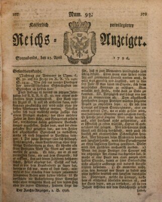 Kaiserlich privilegirter Reichs-Anzeiger (Allgemeiner Anzeiger der Deutschen) Samstag 23. April 1796