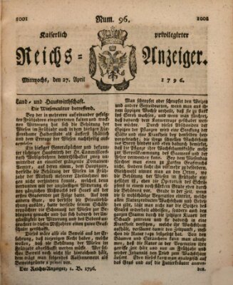 Kaiserlich privilegirter Reichs-Anzeiger (Allgemeiner Anzeiger der Deutschen) Mittwoch 27. April 1796