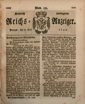 Kaiserlich privilegirter Reichs-Anzeiger (Allgemeiner Anzeiger der Deutschen) Freitag 29. April 1796