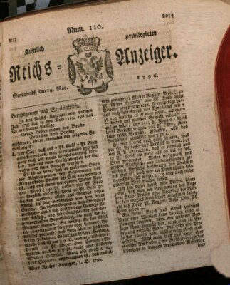 Kaiserlich privilegirter Reichs-Anzeiger (Allgemeiner Anzeiger der Deutschen) Samstag 14. Mai 1796