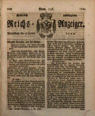 Kaiserlich privilegirter Reichs-Anzeiger (Allgemeiner Anzeiger der Deutschen) Donnerstag 16. Juni 1796