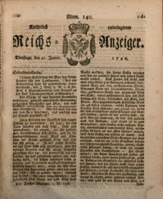 Kaiserlich privilegirter Reichs-Anzeiger (Allgemeiner Anzeiger der Deutschen) Dienstag 21. Juni 1796