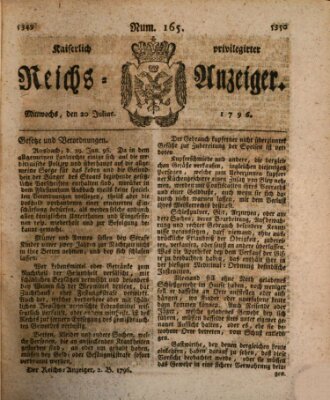 Kaiserlich privilegirter Reichs-Anzeiger (Allgemeiner Anzeiger der Deutschen) Mittwoch 20. Juli 1796