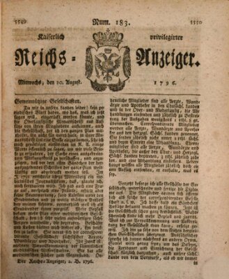 Kaiserlich privilegirter Reichs-Anzeiger (Allgemeiner Anzeiger der Deutschen) Mittwoch 10. August 1796