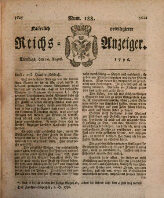 Kaiserlich privilegirter Reichs-Anzeiger (Allgemeiner Anzeiger der Deutschen) Dienstag 16. August 1796