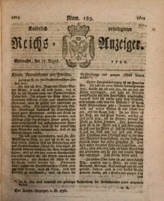 Kaiserlich privilegirter Reichs-Anzeiger (Allgemeiner Anzeiger der Deutschen) Mittwoch 17. August 1796