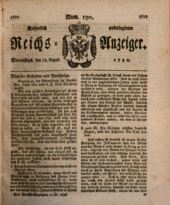 Kaiserlich privilegirter Reichs-Anzeiger (Allgemeiner Anzeiger der Deutschen) Donnerstag 18. August 1796