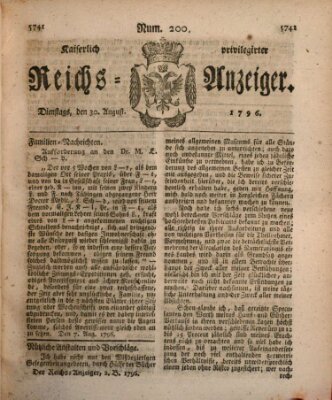 Kaiserlich privilegirter Reichs-Anzeiger (Allgemeiner Anzeiger der Deutschen) Dienstag 30. August 1796