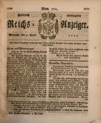 Kaiserlich privilegirter Reichs-Anzeiger (Allgemeiner Anzeiger der Deutschen) Mittwoch 31. August 1796