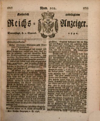 Kaiserlich privilegirter Reichs-Anzeiger (Allgemeiner Anzeiger der Deutschen) Donnerstag 1. September 1796