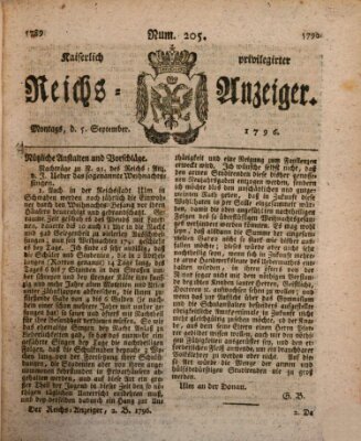 Kaiserlich privilegirter Reichs-Anzeiger (Allgemeiner Anzeiger der Deutschen) Montag 5. September 1796