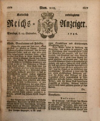 Kaiserlich privilegirter Reichs-Anzeiger (Allgemeiner Anzeiger der Deutschen) Dienstag 13. September 1796