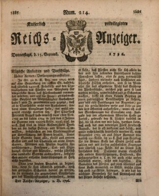 Kaiserlich privilegirter Reichs-Anzeiger (Allgemeiner Anzeiger der Deutschen) Donnerstag 15. September 1796