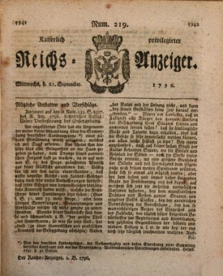 Kaiserlich privilegirter Reichs-Anzeiger (Allgemeiner Anzeiger der Deutschen) Mittwoch 21. September 1796