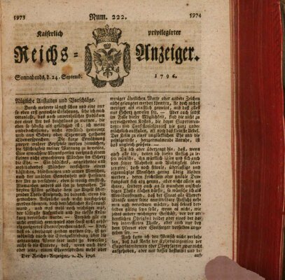 Kaiserlich privilegirter Reichs-Anzeiger (Allgemeiner Anzeiger der Deutschen) Samstag 24. September 1796