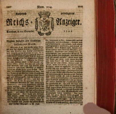 Kaiserlich privilegirter Reichs-Anzeiger (Allgemeiner Anzeiger der Deutschen) Dienstag 27. September 1796