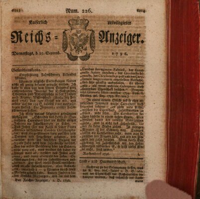 Kaiserlich privilegirter Reichs-Anzeiger (Allgemeiner Anzeiger der Deutschen) Donnerstag 29. September 1796