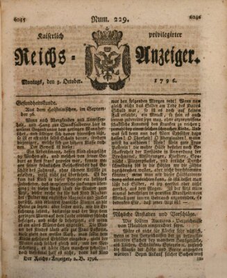 Kaiserlich privilegirter Reichs-Anzeiger (Allgemeiner Anzeiger der Deutschen) Montag 3. Oktober 1796