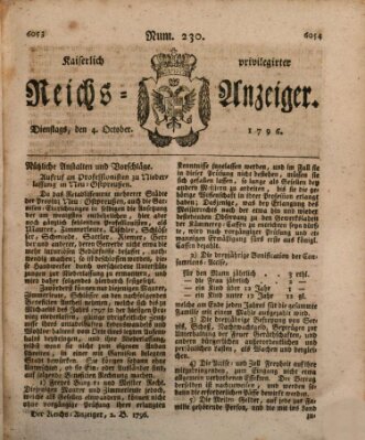 Kaiserlich privilegirter Reichs-Anzeiger (Allgemeiner Anzeiger der Deutschen) Dienstag 4. Oktober 1796