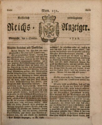 Kaiserlich privilegirter Reichs-Anzeiger (Allgemeiner Anzeiger der Deutschen) Mittwoch 5. Oktober 1796