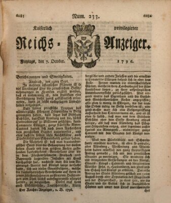 Kaiserlich privilegirter Reichs-Anzeiger (Allgemeiner Anzeiger der Deutschen) Freitag 7. Oktober 1796