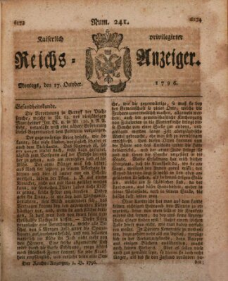 Kaiserlich privilegirter Reichs-Anzeiger (Allgemeiner Anzeiger der Deutschen) Montag 17. Oktober 1796