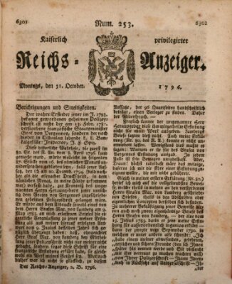 Kaiserlich privilegirter Reichs-Anzeiger (Allgemeiner Anzeiger der Deutschen) Montag 31. Oktober 1796