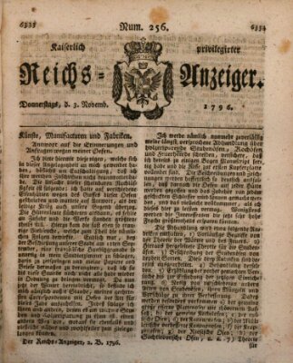 Kaiserlich privilegirter Reichs-Anzeiger (Allgemeiner Anzeiger der Deutschen) Donnerstag 3. November 1796