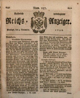 Kaiserlich privilegirter Reichs-Anzeiger (Allgemeiner Anzeiger der Deutschen) Freitag 4. November 1796