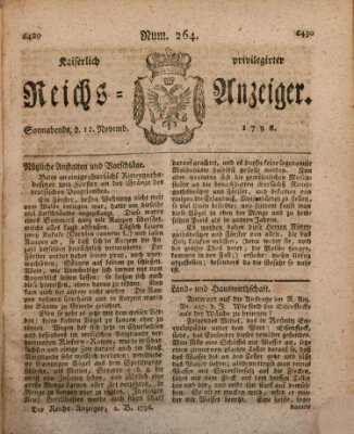 Kaiserlich privilegirter Reichs-Anzeiger (Allgemeiner Anzeiger der Deutschen) Samstag 12. November 1796