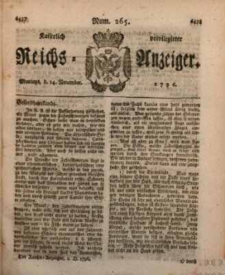 Kaiserlich privilegirter Reichs-Anzeiger (Allgemeiner Anzeiger der Deutschen) Montag 14. November 1796