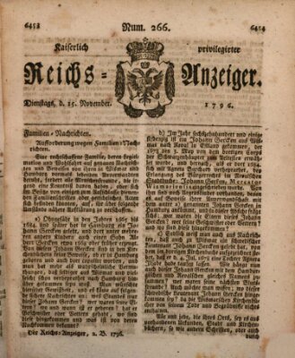 Kaiserlich privilegirter Reichs-Anzeiger (Allgemeiner Anzeiger der Deutschen) Dienstag 15. November 1796