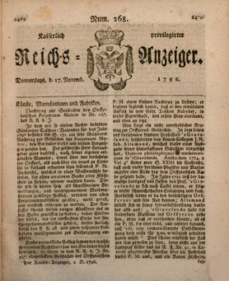 Kaiserlich privilegirter Reichs-Anzeiger (Allgemeiner Anzeiger der Deutschen) Donnerstag 17. November 1796