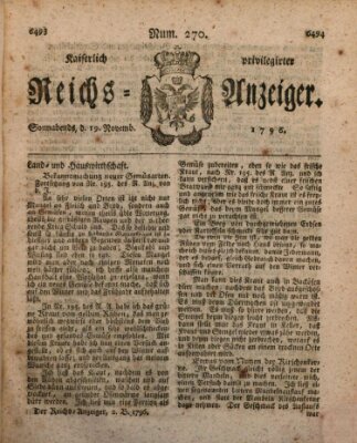 Kaiserlich privilegirter Reichs-Anzeiger (Allgemeiner Anzeiger der Deutschen) Samstag 19. November 1796