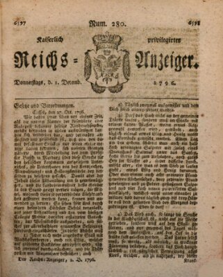 Kaiserlich privilegirter Reichs-Anzeiger (Allgemeiner Anzeiger der Deutschen) Donnerstag 1. Dezember 1796