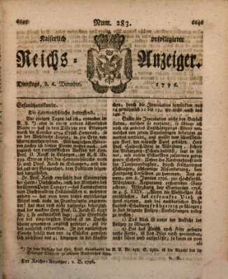 Kaiserlich privilegirter Reichs-Anzeiger (Allgemeiner Anzeiger der Deutschen) Dienstag 6. Dezember 1796