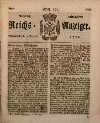 Kaiserlich privilegirter Reichs-Anzeiger (Allgemeiner Anzeiger der Deutschen) Samstag 17. Dezember 1796