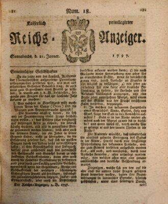 Kaiserlich privilegirter Reichs-Anzeiger (Allgemeiner Anzeiger der Deutschen) Samstag 21. Januar 1797