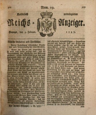 Kaiserlich privilegirter Reichs-Anzeiger (Allgemeiner Anzeiger der Deutschen) Freitag 3. Februar 1797