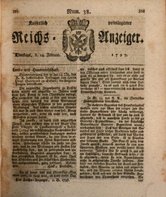 Kaiserlich privilegirter Reichs-Anzeiger (Allgemeiner Anzeiger der Deutschen) Dienstag 14. Februar 1797