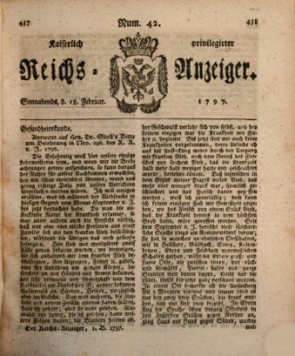 Kaiserlich privilegirter Reichs-Anzeiger (Allgemeiner Anzeiger der Deutschen) Samstag 18. Februar 1797