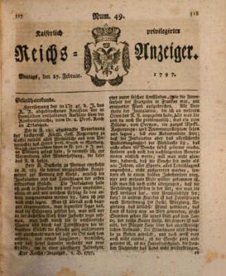 Kaiserlich privilegirter Reichs-Anzeiger (Allgemeiner Anzeiger der Deutschen) Montag 27. Februar 1797