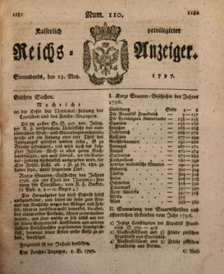 Kaiserlich privilegirter Reichs-Anzeiger (Allgemeiner Anzeiger der Deutschen) Samstag 13. Mai 1797