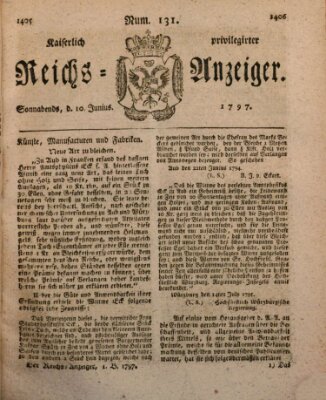 Kaiserlich privilegirter Reichs-Anzeiger (Allgemeiner Anzeiger der Deutschen) Samstag 10. Juni 1797